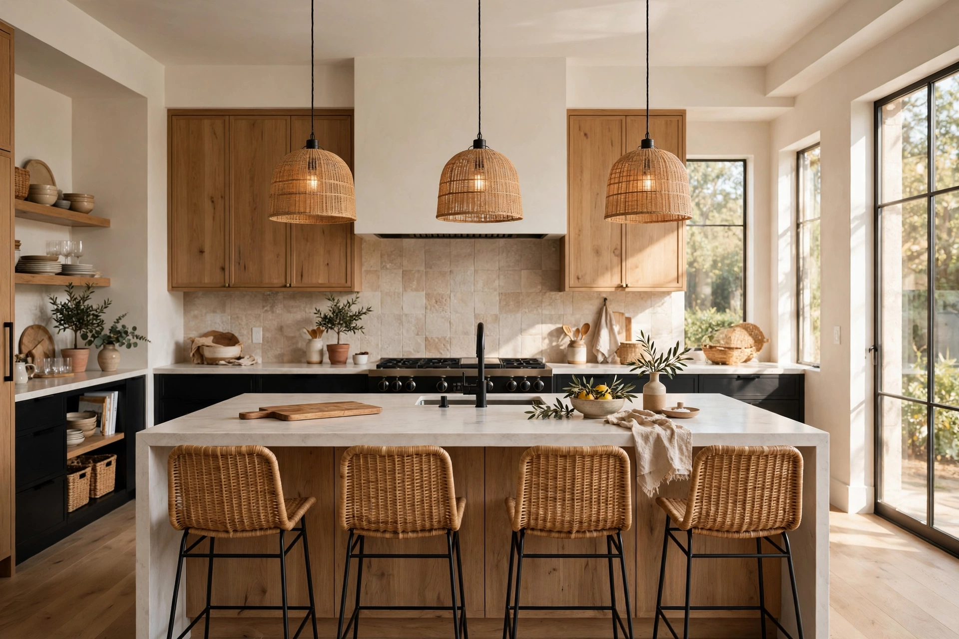 Kitchen Island With Pendants Above To Define The Seating Zone