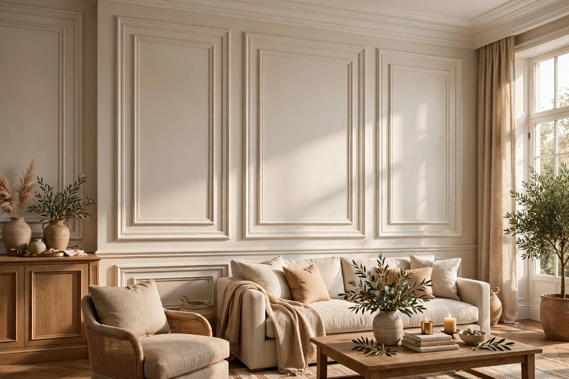 Layered Double Frame Wall Molding In A Refined Living Room