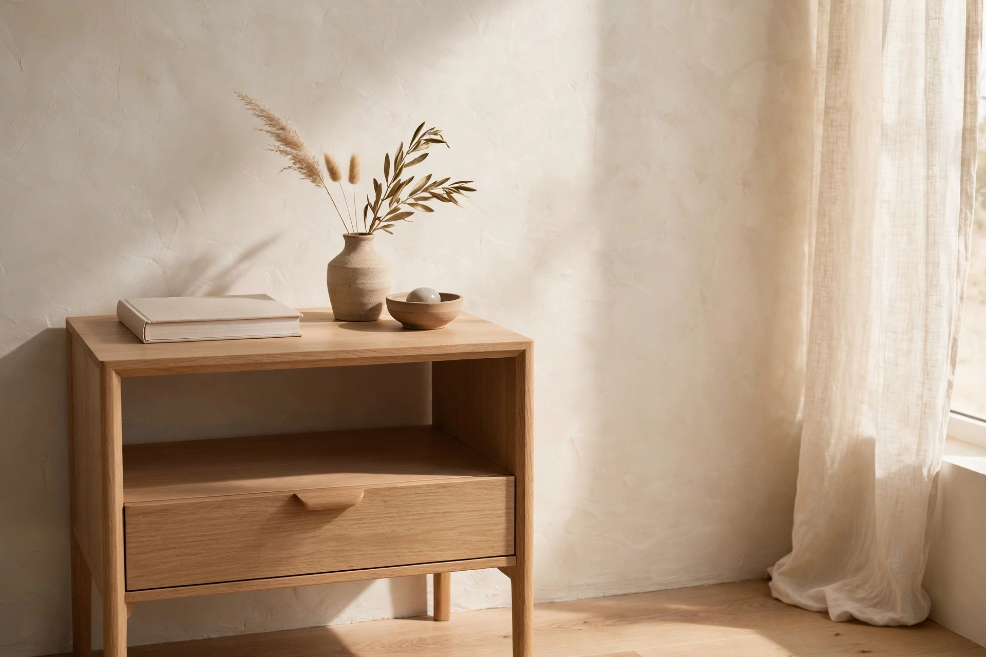 Minimal Nightstand With Empty Space And Few Items
