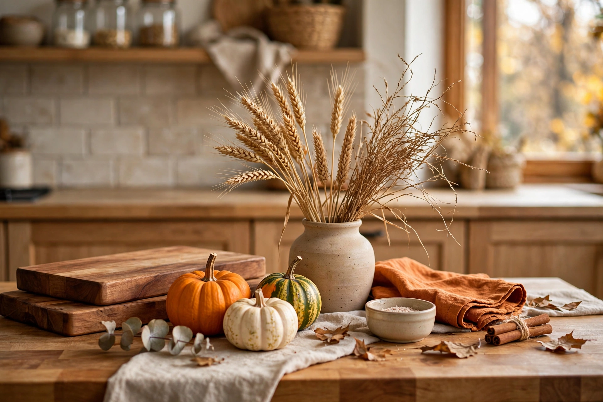 Seasonal Kitchen Countertop Decor With Autumn Touches