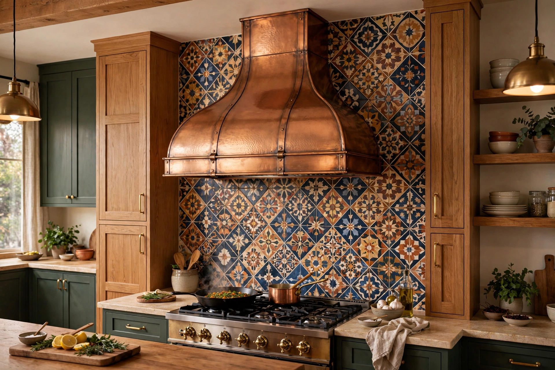 Statement Range Hood Paired With Bold Backsplash