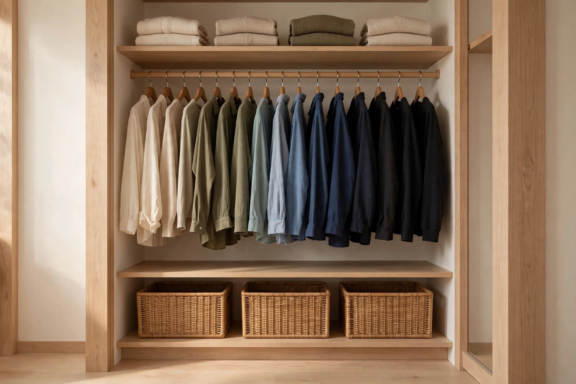 Calm Maintained Bedroom Closet With Matching Hangers