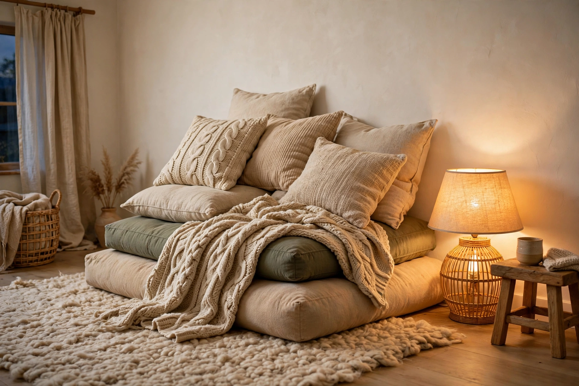 Floor Cushion Reading Nook With Soft Rug