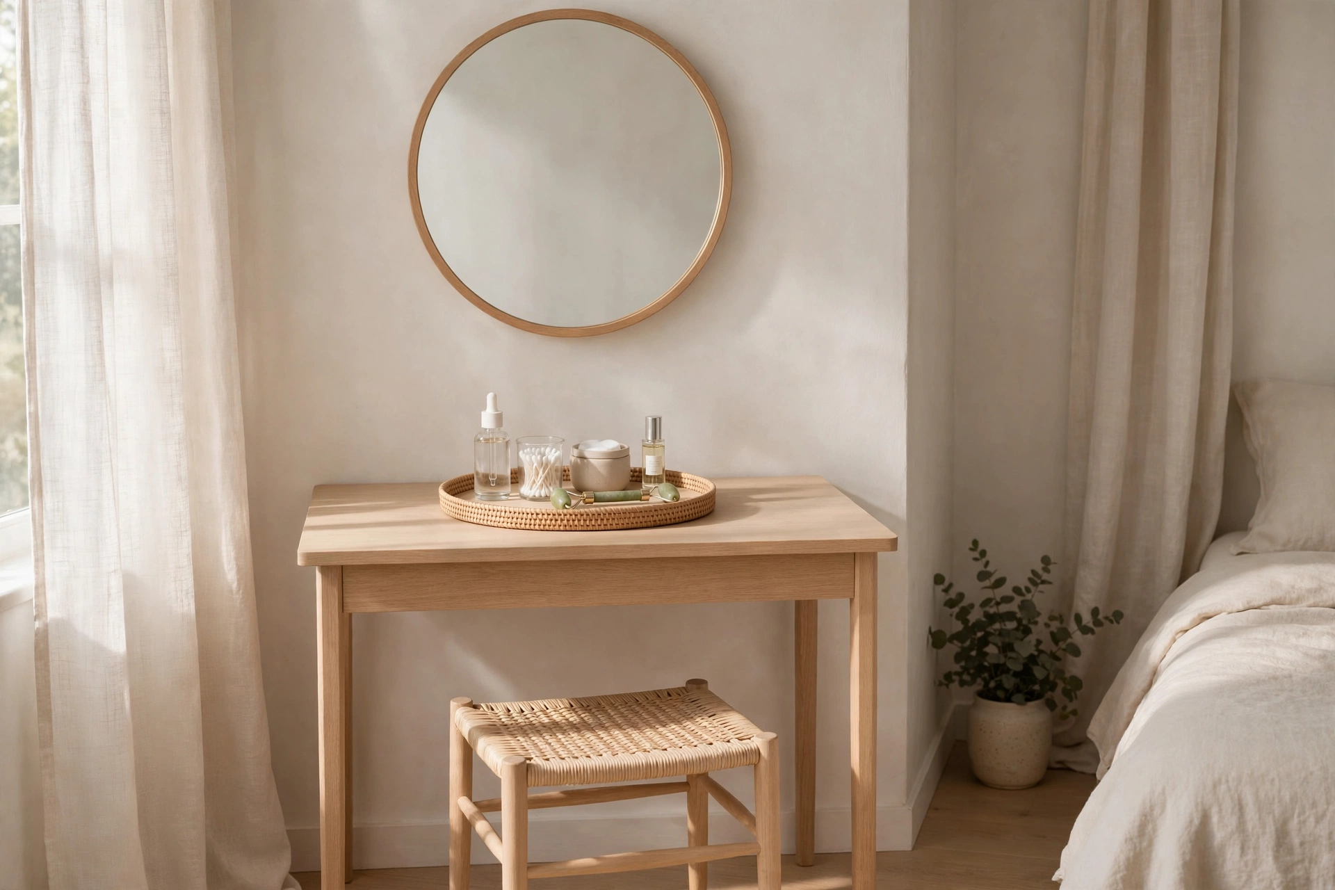 Tidy Minimalist Vanity With Clear Surface