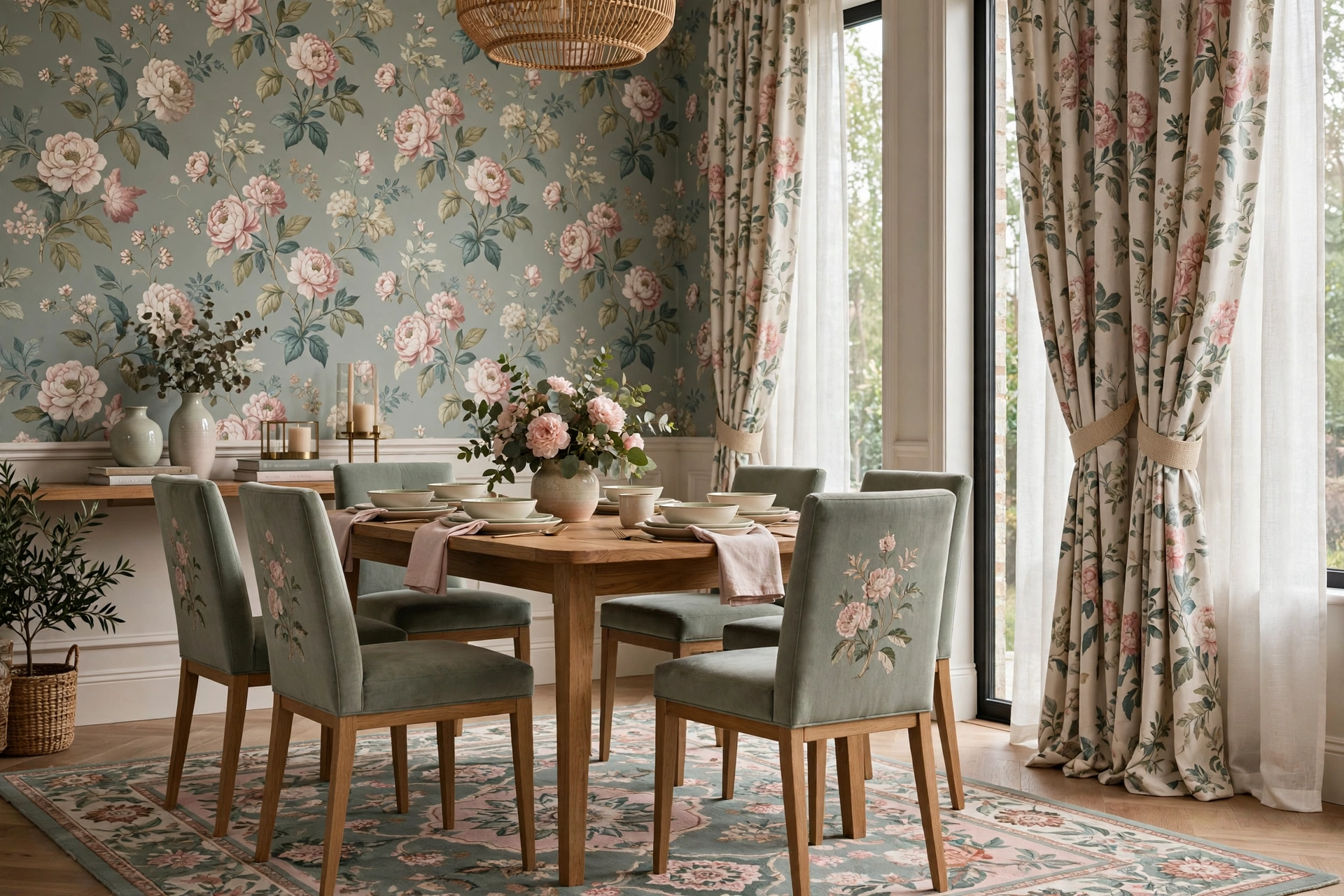 Coordinated Dining Room Palette Drawn From Wallpaper