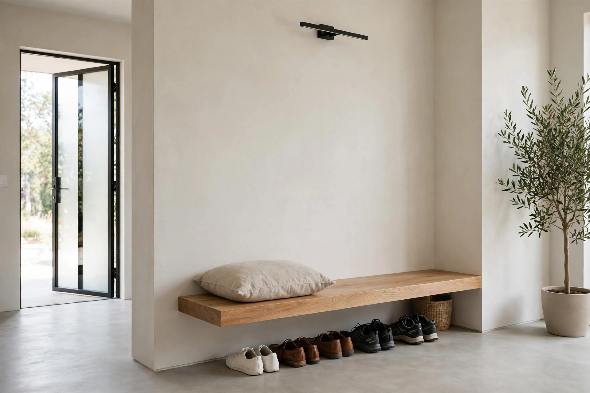 Minimalist Floating Wall Mounted Bench In Entryway