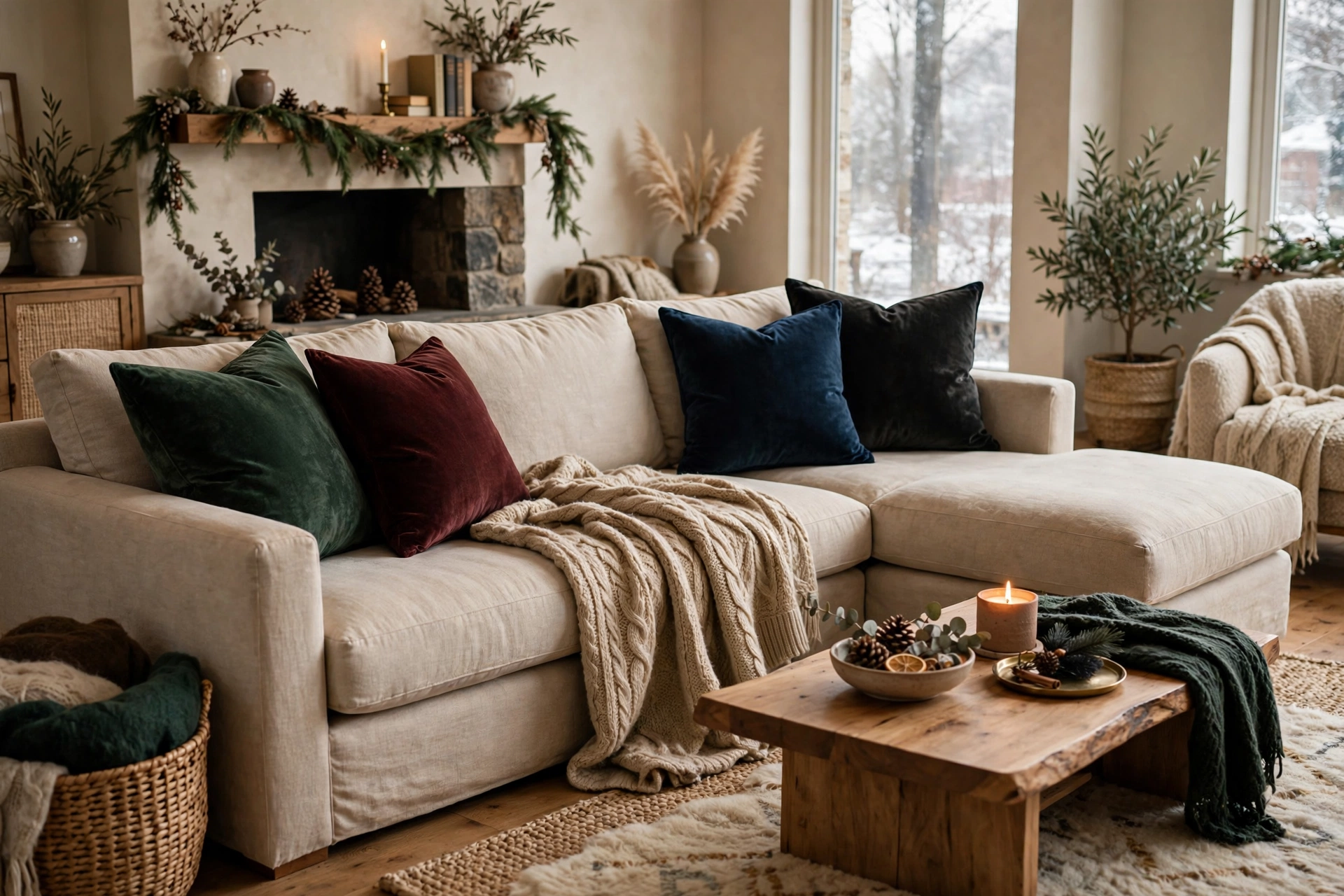 Sectional Sofa Refreshed With Seasonal Pillow Swaps