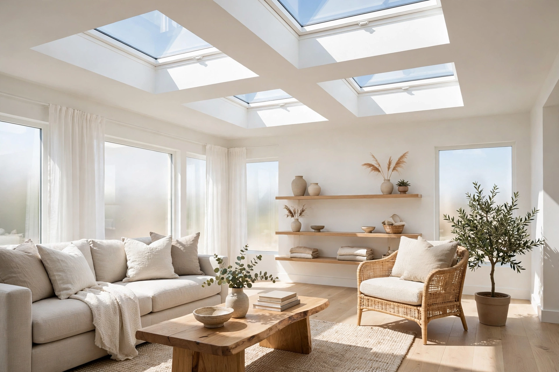 Skylights Washing A Living Room Ceiling With Daylight