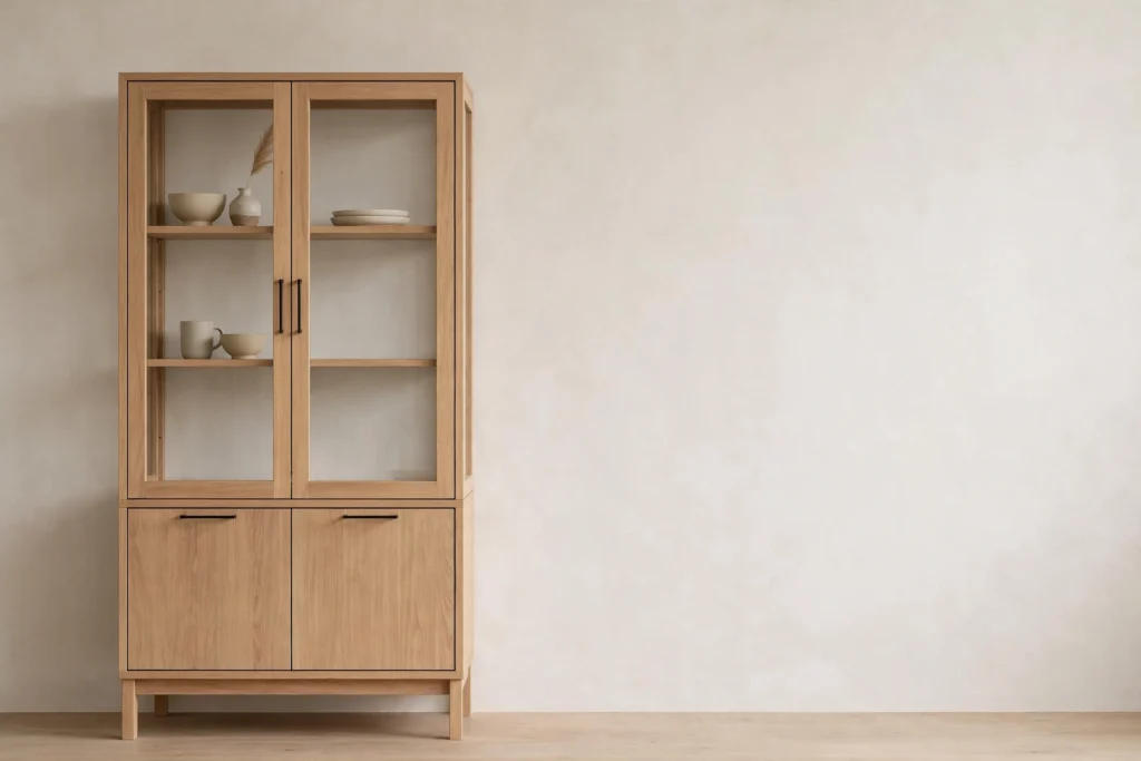 Minimalist china cabinet with edited display and generous empty space