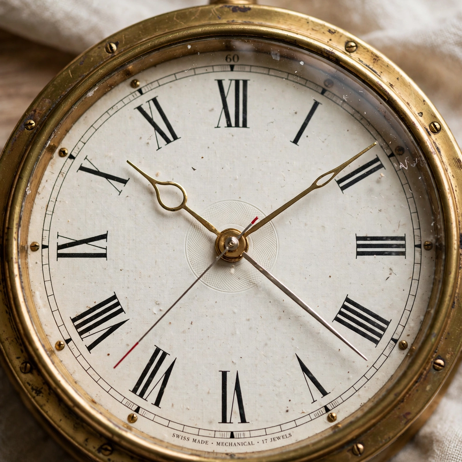 Close up of a quality clock face with precise hands and fine details