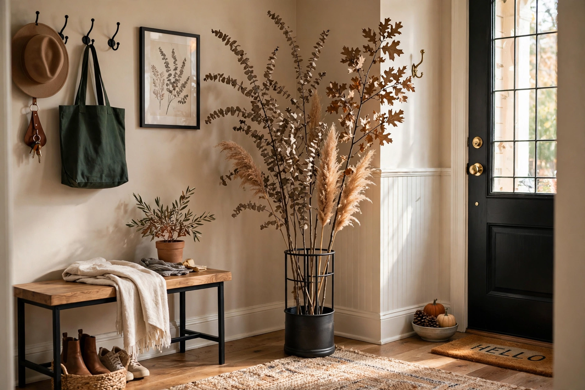 Umbrella stand styled with tall dried branches for the dry season