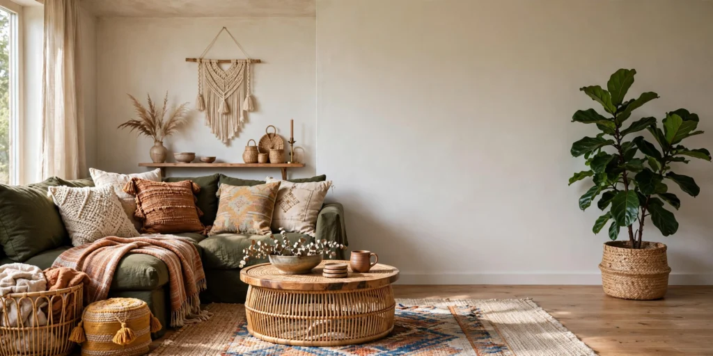 Boho living room design ideas balancing layered abundance with calm breathing space